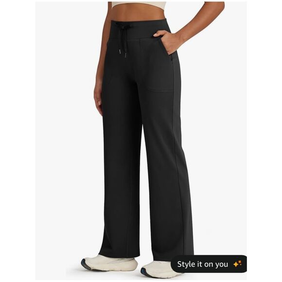 G4Free Pants - G4Free Fleece Lined Wide Leg Pants Women's Large Black Drawstring Pockets